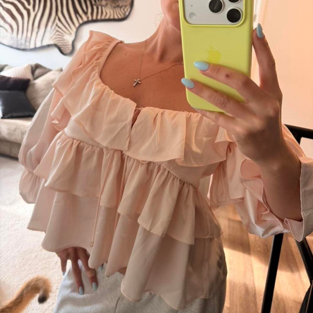 Pink ruffle blouse